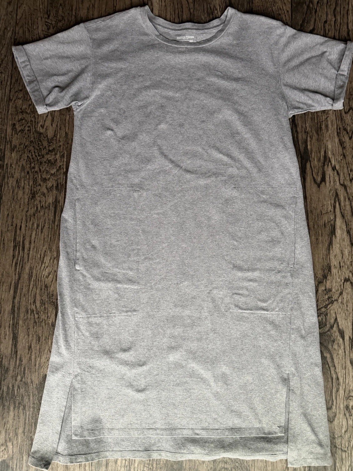 Eileen Fisher Petite Grey Organic Cotton Short Sleeve T-Shirt Shift Dress | PM