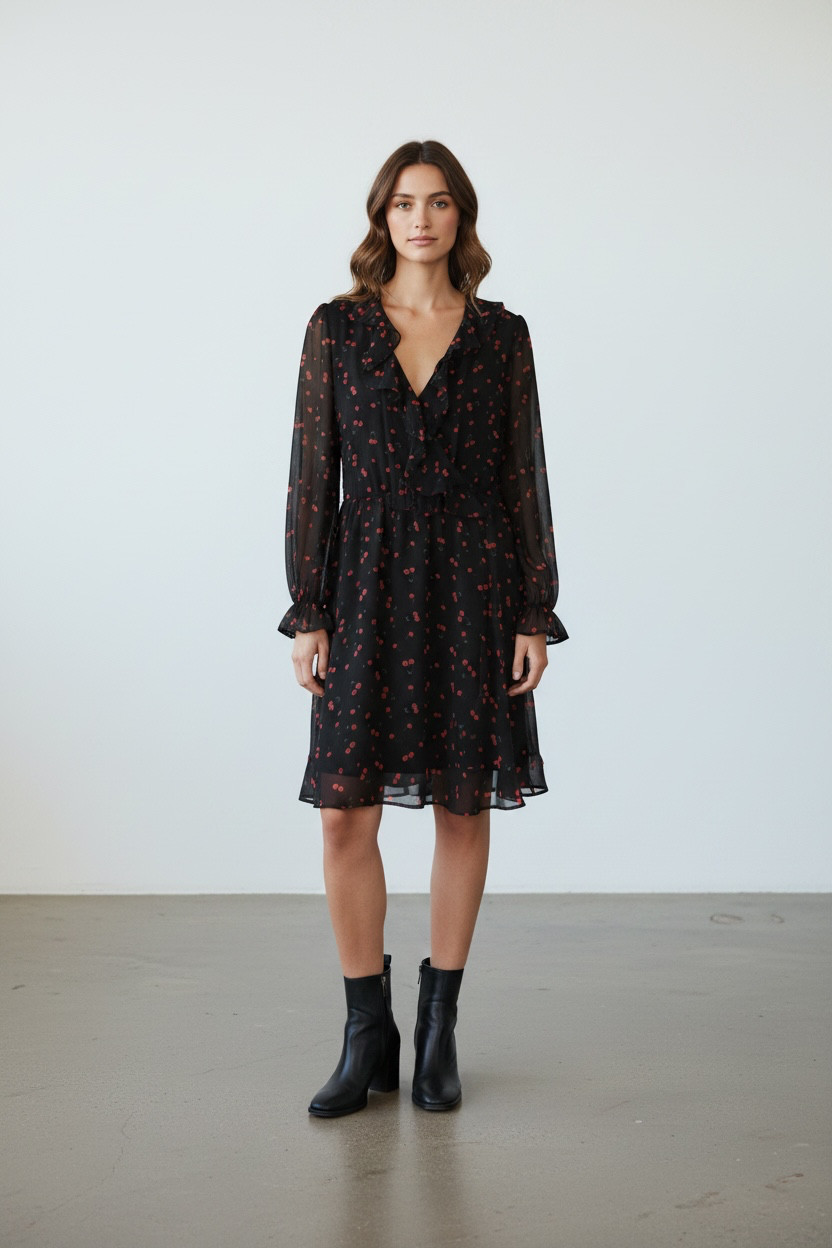 Women’s Black/cherries Wrap Dress