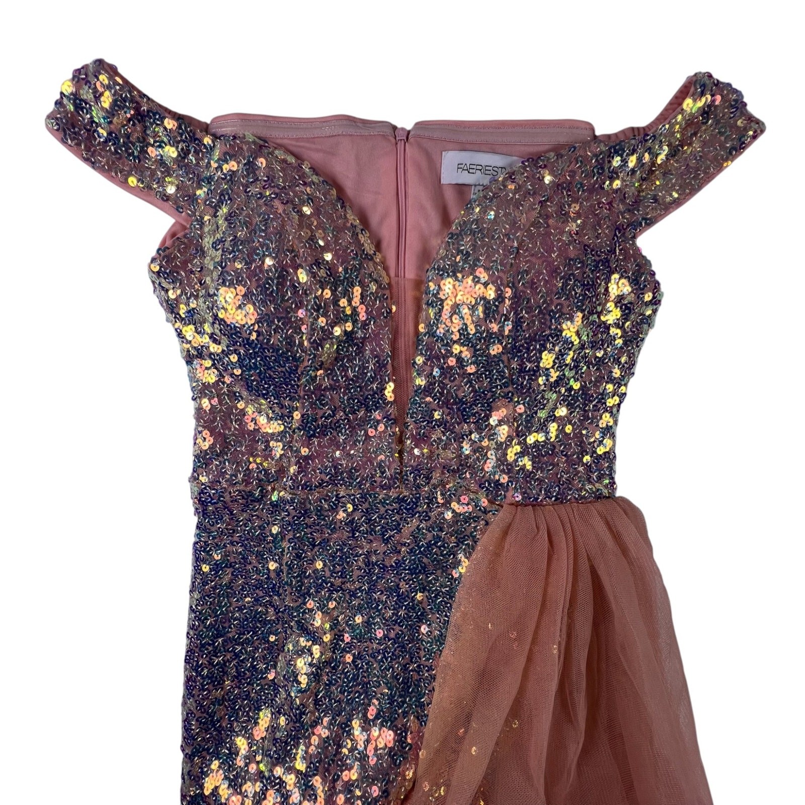 Blush Pink Sequin Mermaid Gown Womens S Off Shoulder Slit Pageant Formal Dress