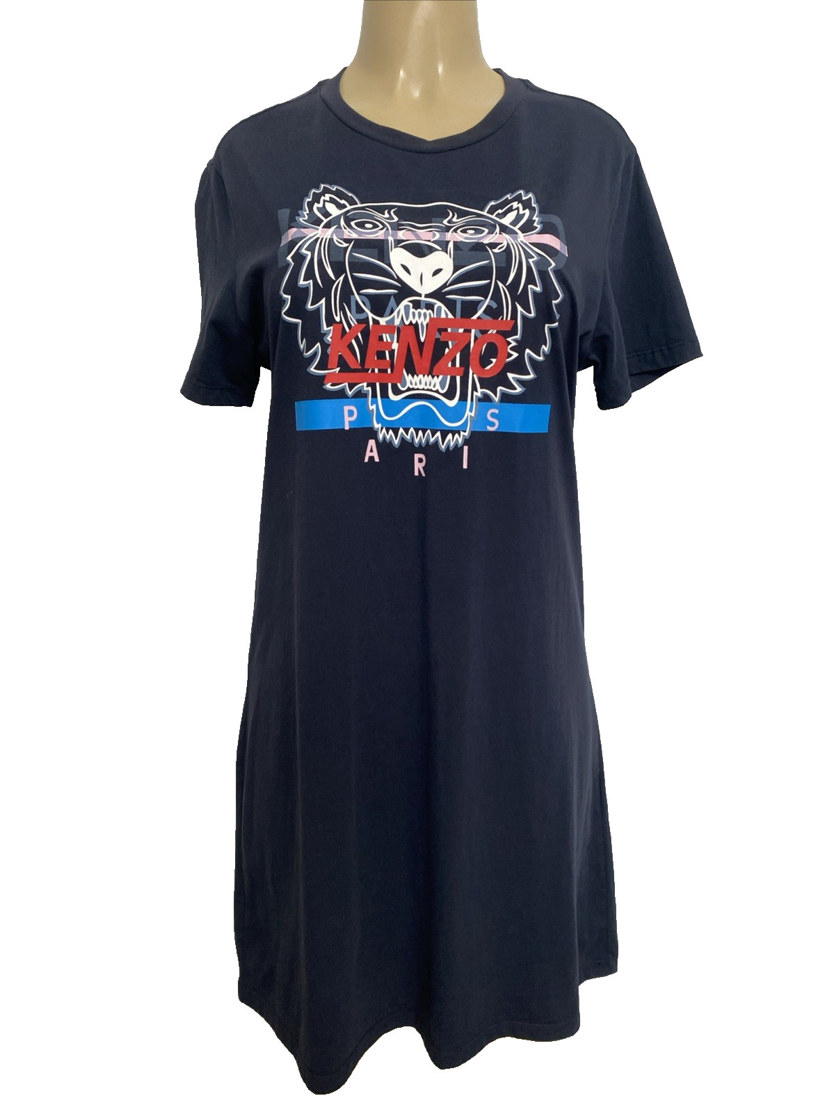 KENZO Tiger T Shirt Dress Short Sleeve Navy Blue Cotton Crew Neck XL