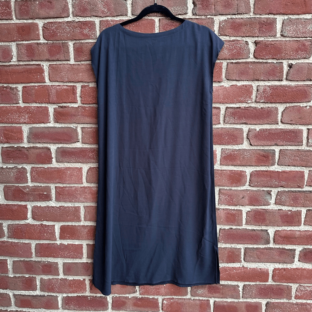 Eileen Fisher $248 Charcoal Gray Bateau Neck Midi Tunic Dress Tencel Lyocell XS
