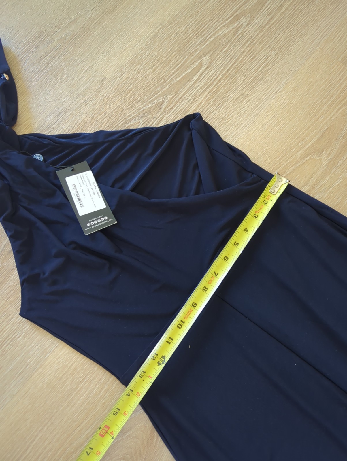 Club L London Navy Blue Asymmetric Neck Dress Gown Blue Mermaid New