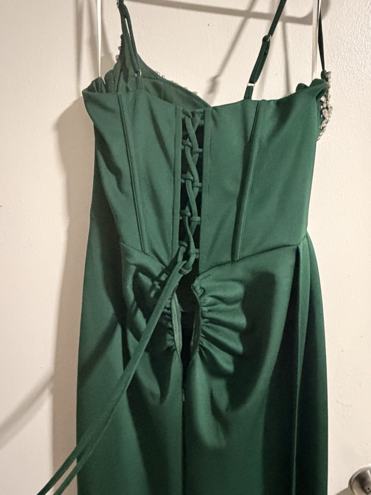 ADYCE Women Deep V-Neck High Waist Backless Dress Formal Party Gown Green Large