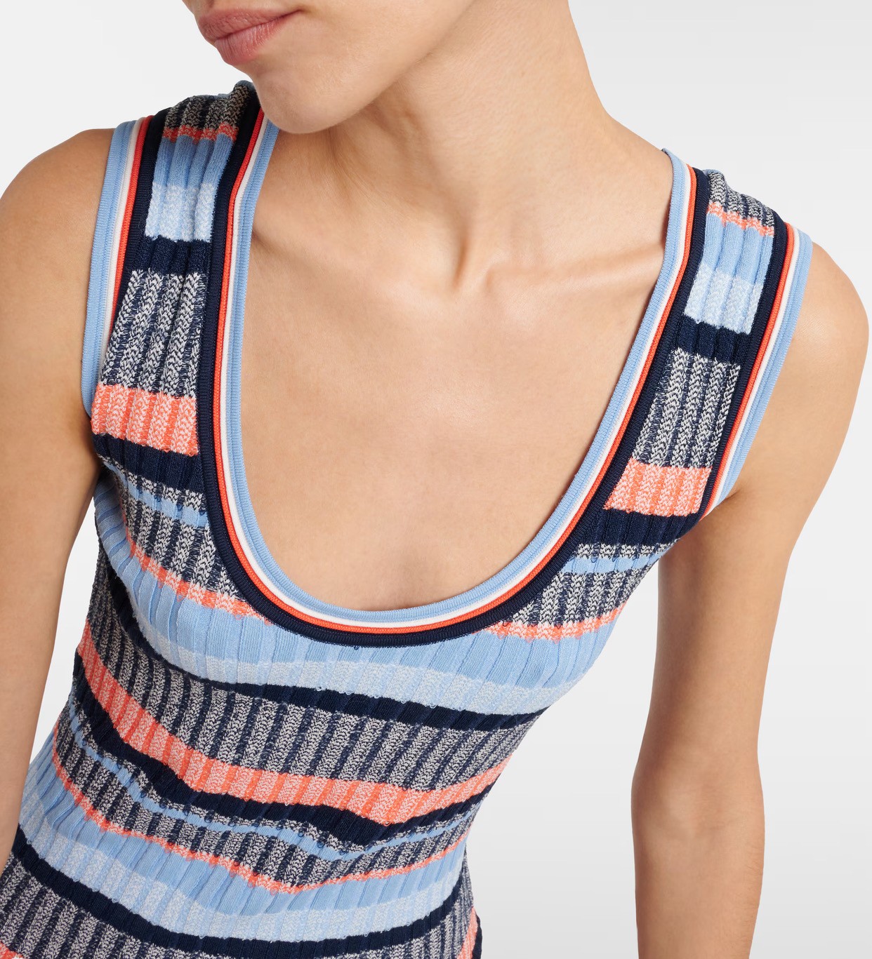 Women Veronica Beard U-neck Striped Contrasting Tank Midi Dress