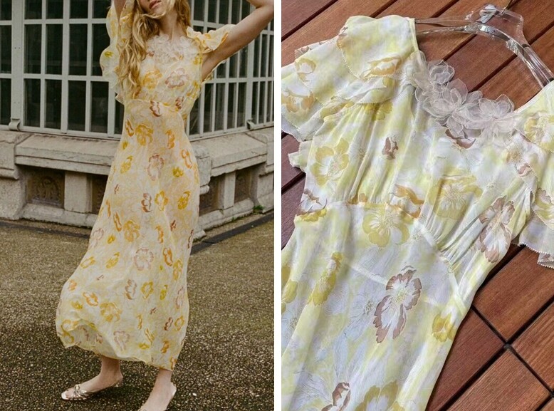 Women Doen Silk Floral Contrasting A-line Midi Dress