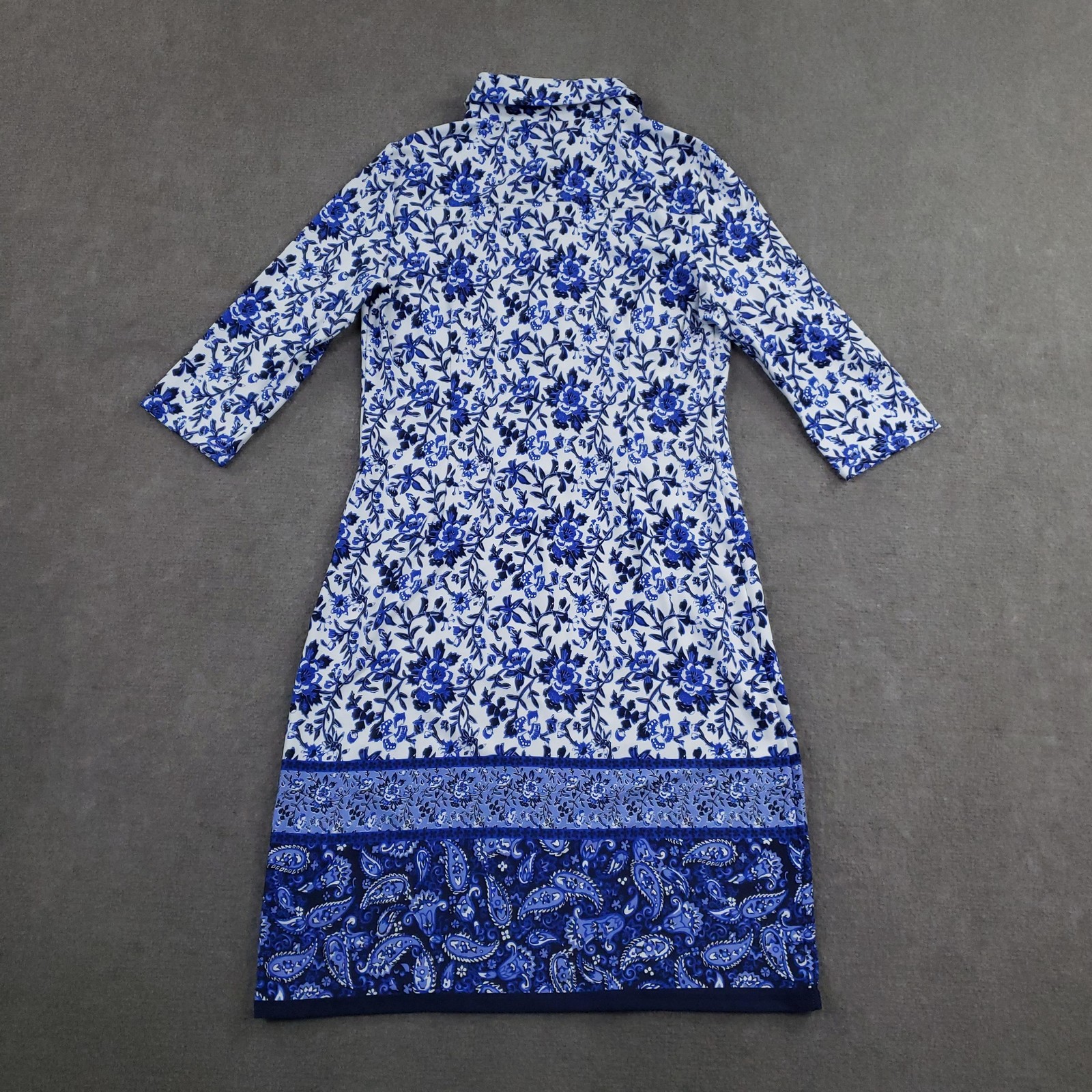 Jude Connally Dress Womens Small Blue Floral Shirt Dress 3/4 Sleeve Collared