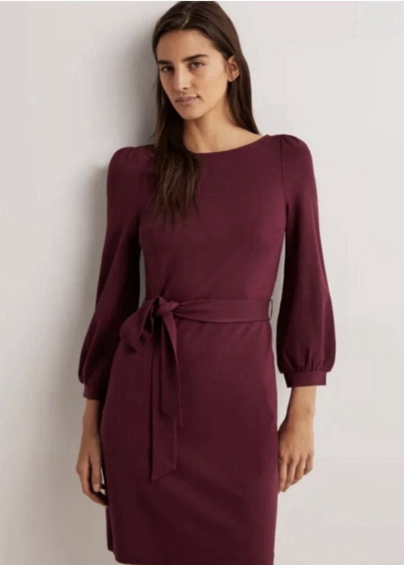 Boden Maroon Belted Mini Dress Women’s 10L Wine Red Preppy Classic Anthropologie