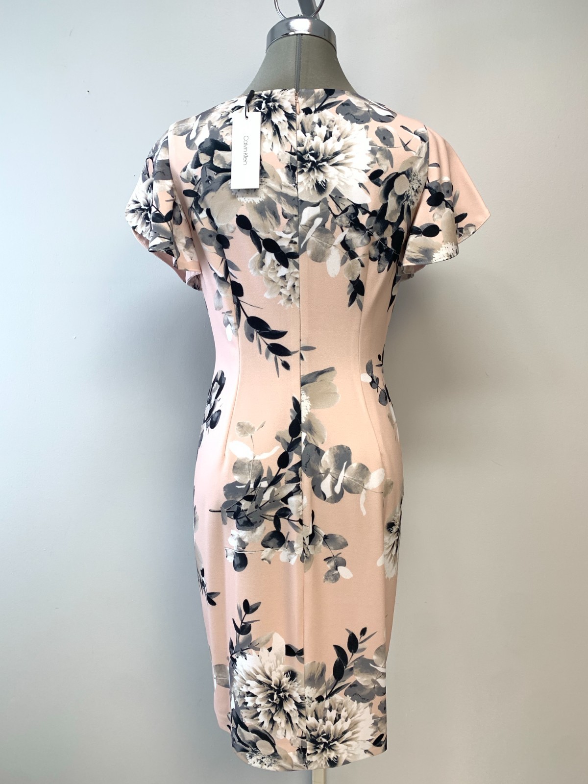 New Calvin Klein Elegant Blossom Floral Pink Sheath Keyhole Dress EZ Fit size 6