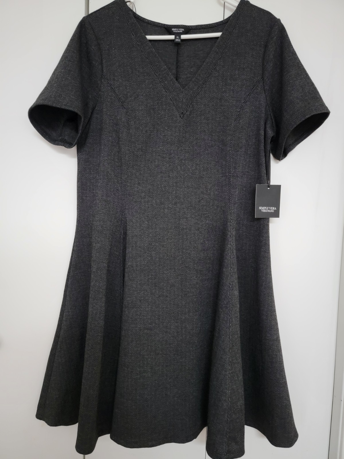 Simply Vera Fit & Flare Womens Sz XL Short Sleeve Gry/Chevron Dress
