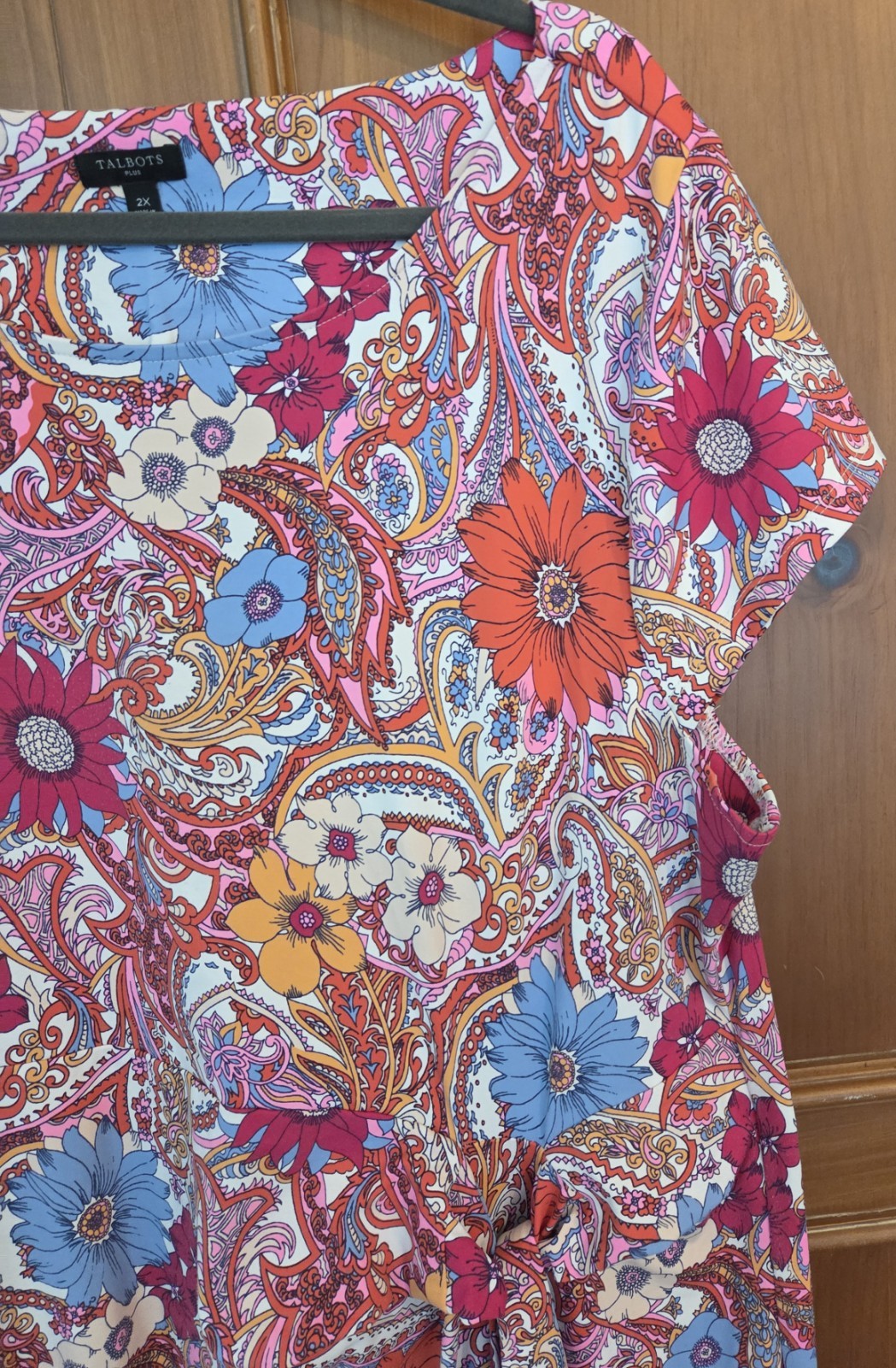 Talbots Womens Pink Island Paisley Floral Tie Detail Jersey Sheath Dress 2X