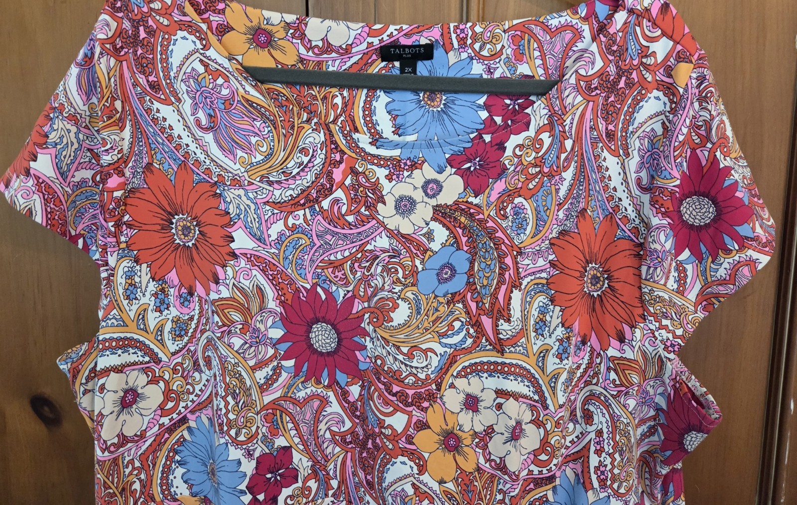 Talbots Womens Pink Island Paisley Floral Tie Detail Jersey Sheath Dress 2X