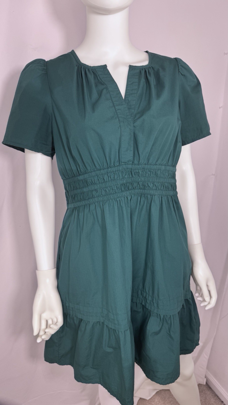 Quince Organic Cotton Poplin Tiered Mini Dress Ocean Green Medium