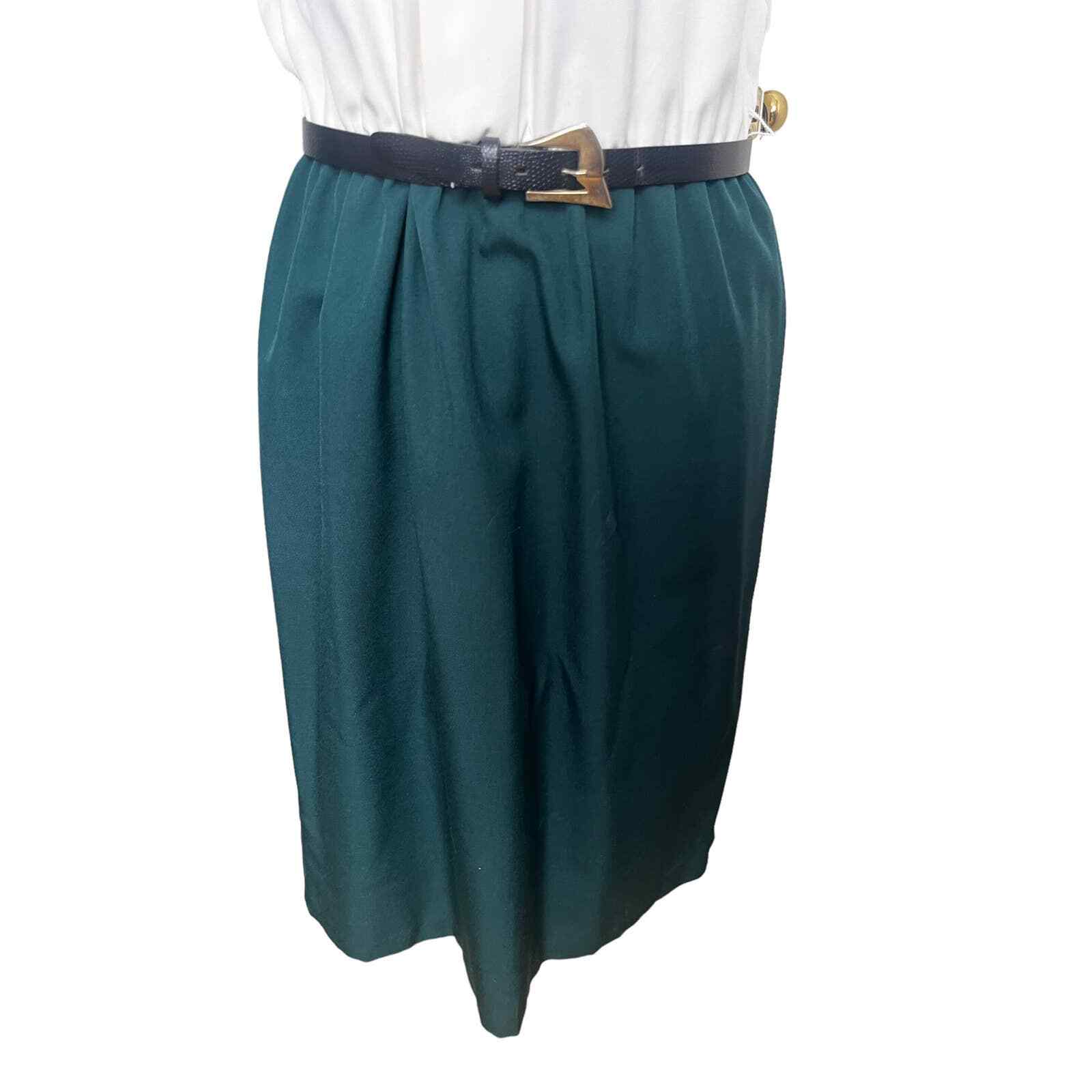 Vintage 70s White Green Secretary Nerd Dress Retro Cottage Large X Large Fall