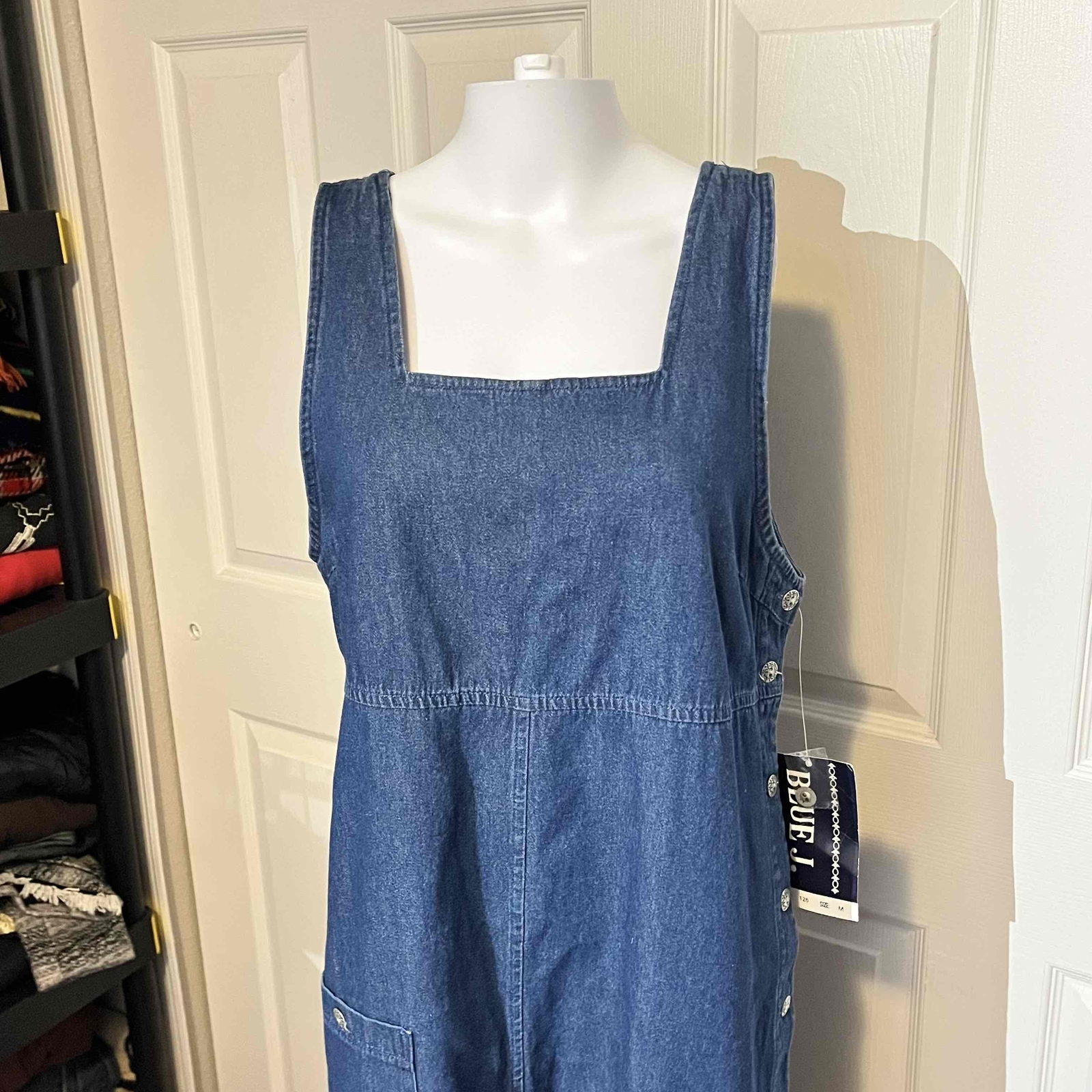 Vintage J. Denim Square Neck Button Dress 90s Womens Cottagecore 80s 70s