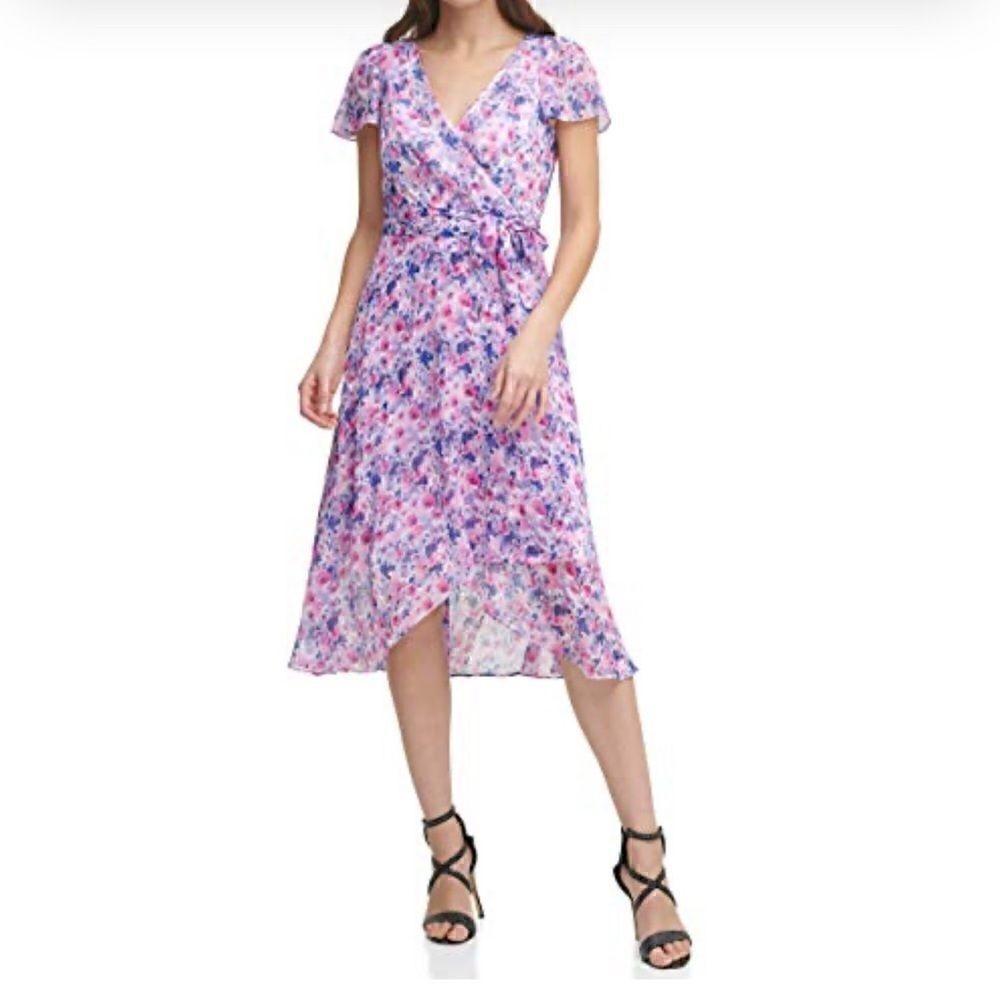 NEW DKNY Surplice Neckline Midi Dress Sz 2