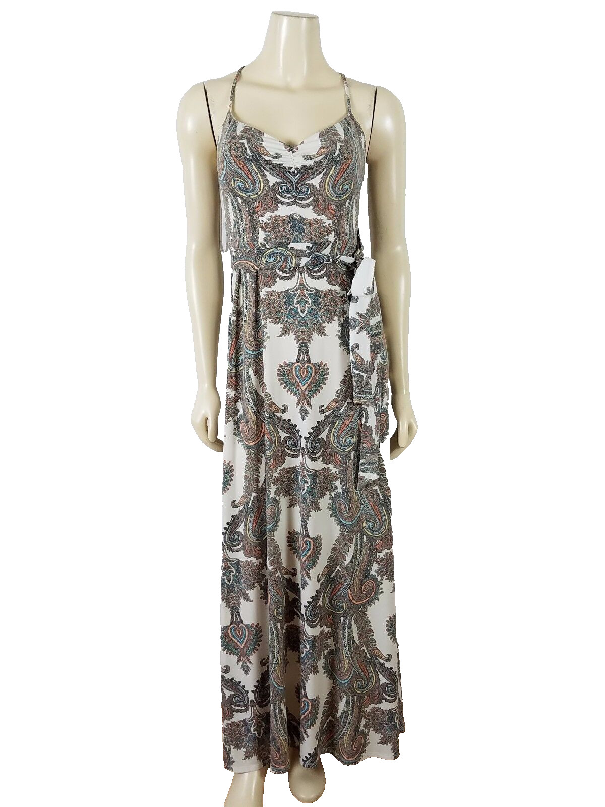 BISOU BISOU Spaghetti Straps Empire Waist Maxi Style Multi-colored Dress sz 4