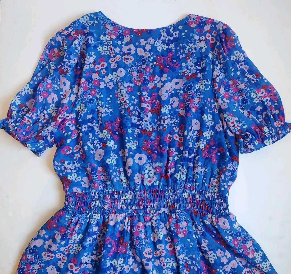 Sugarlips Junie Floral Amina Surplice Ruffle Mini Dress Tiered Blue Pink XL NWT