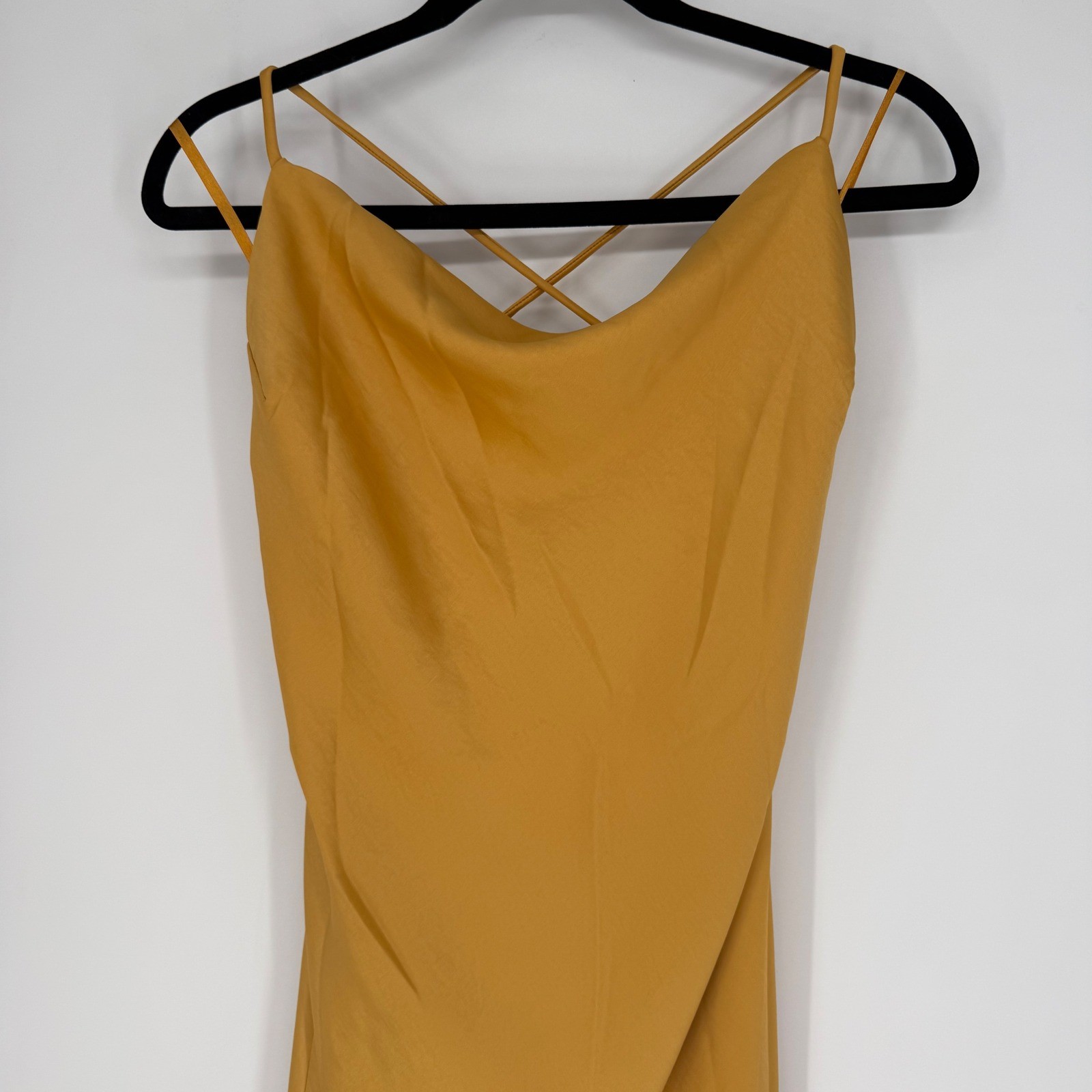 MESHKI SYDNEY STRAIGHT NECK SLIP MAXI DRESS YELLOW NWT XL SATIN WEDDING COCKTAIL