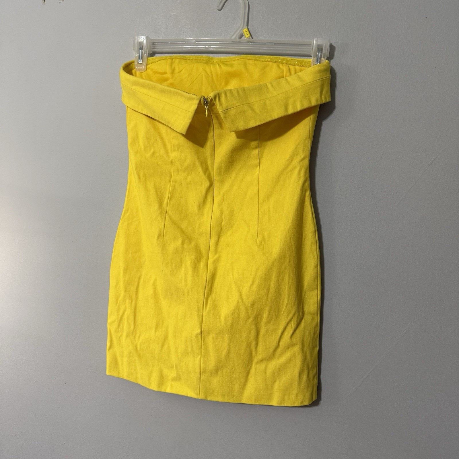 HYFVE Strapless Tube Bodycon Dress Yellow Foldover Neck Stretch Slit Size M