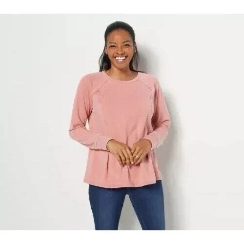 AnyBody French Terry Fleece Lined Swing Pullover Lounge Top Dark Blush Size XXS