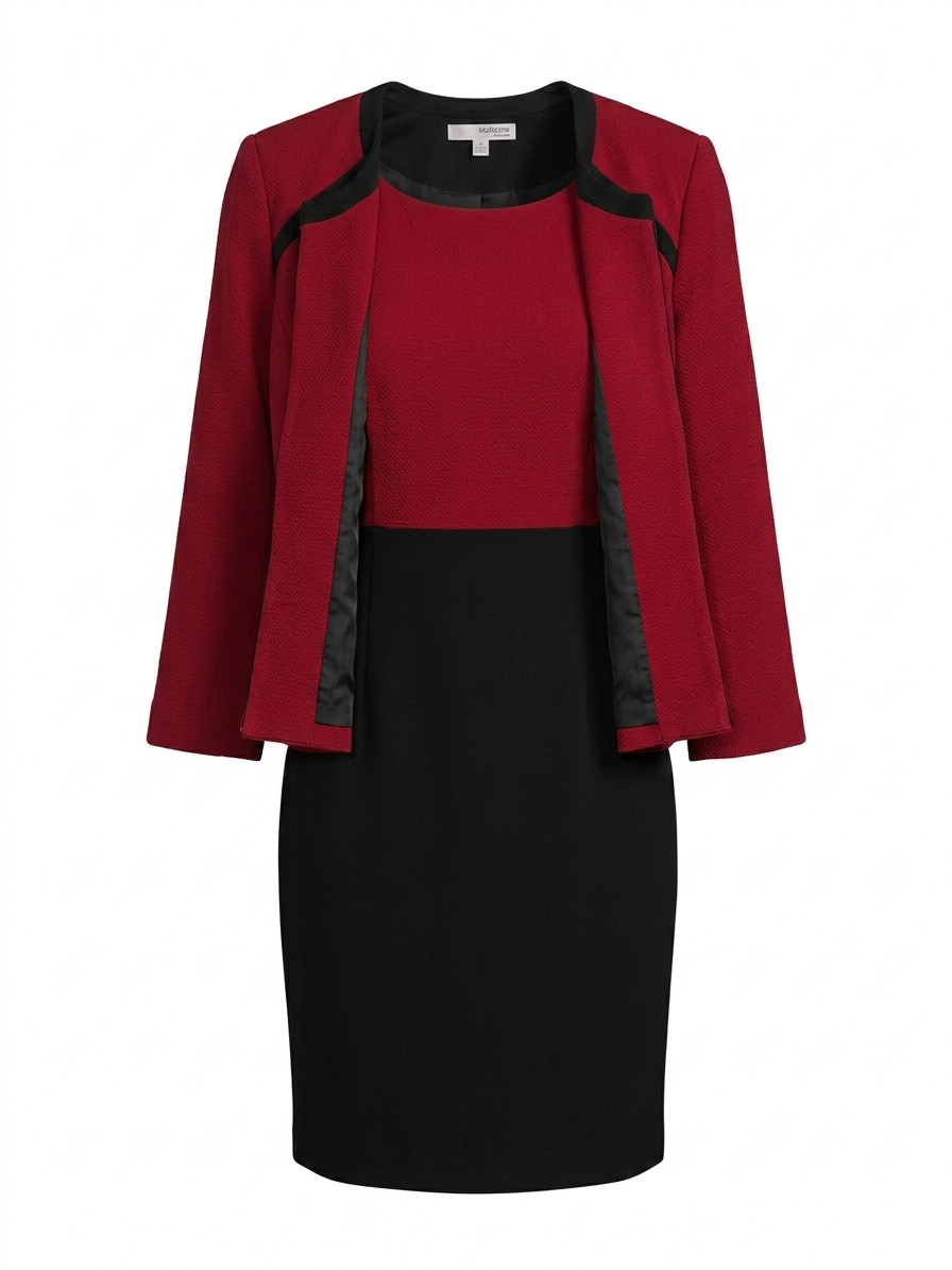 Studio One NY Colorblock Dress Sz 10 Burgundy Black Work Office Sheath Lined