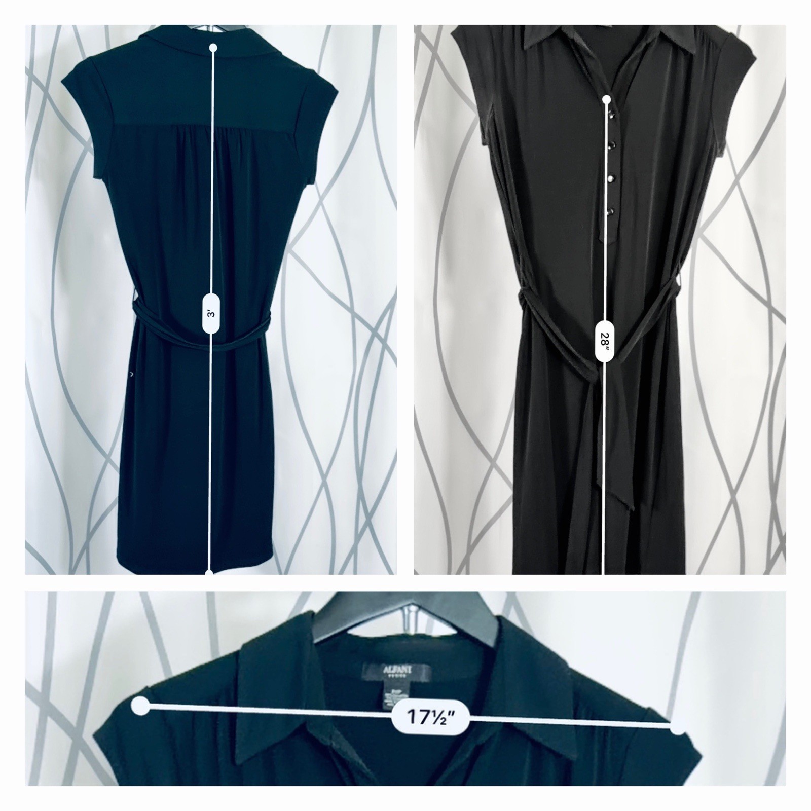 Alfani Women’s Petite P/P Black Solid Collared Button Shirt Dress Stretch