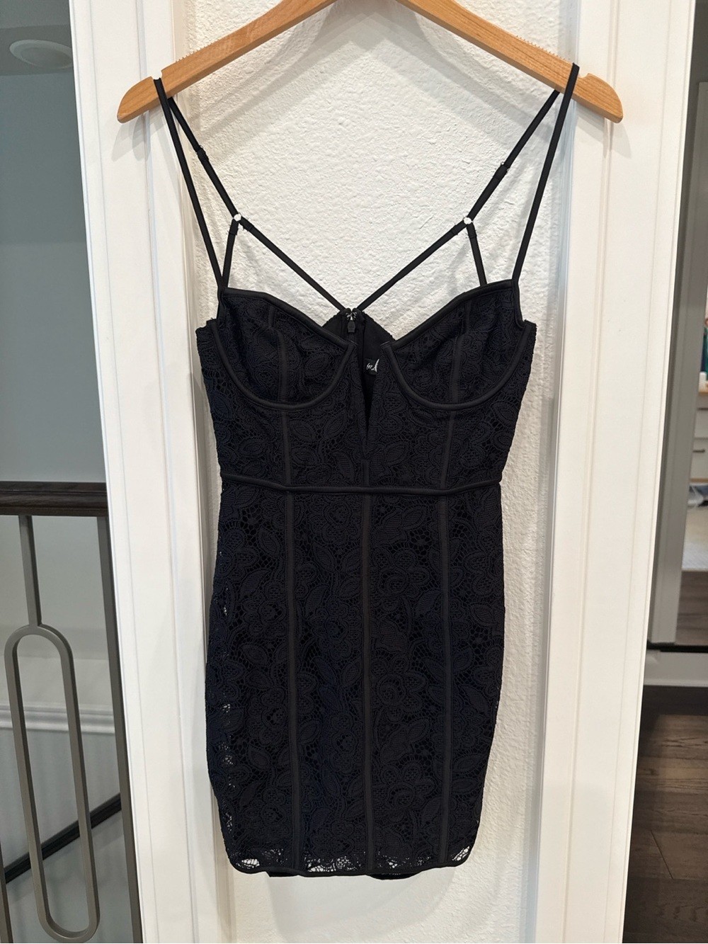 NWT For Love & Lemons XS Black Lace Corset Mini Dress Bodycon
