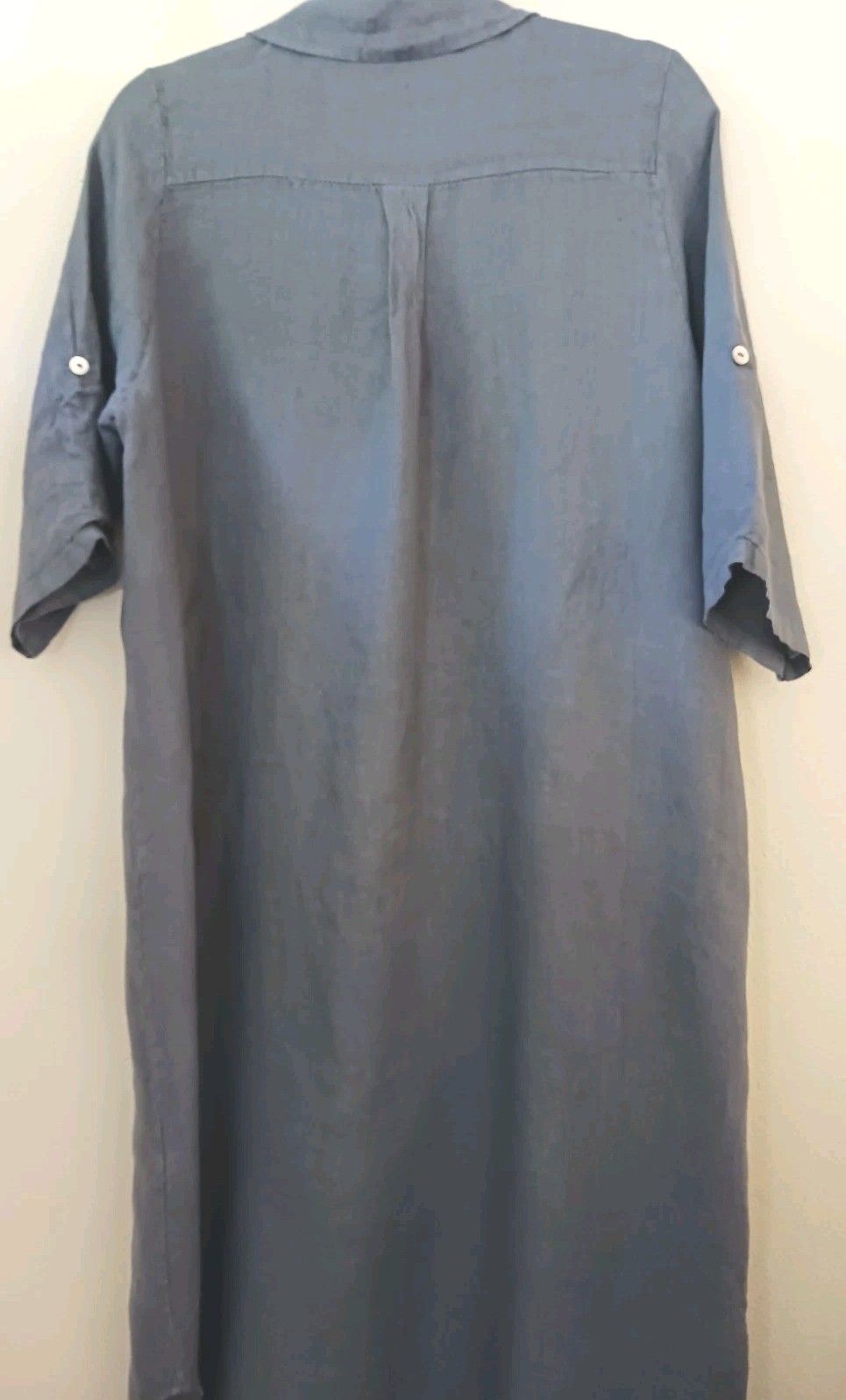 Made in Italy Sz 42″ Steel Blue-Gray 100% Linen Long Shirt Dress Shell Buttons