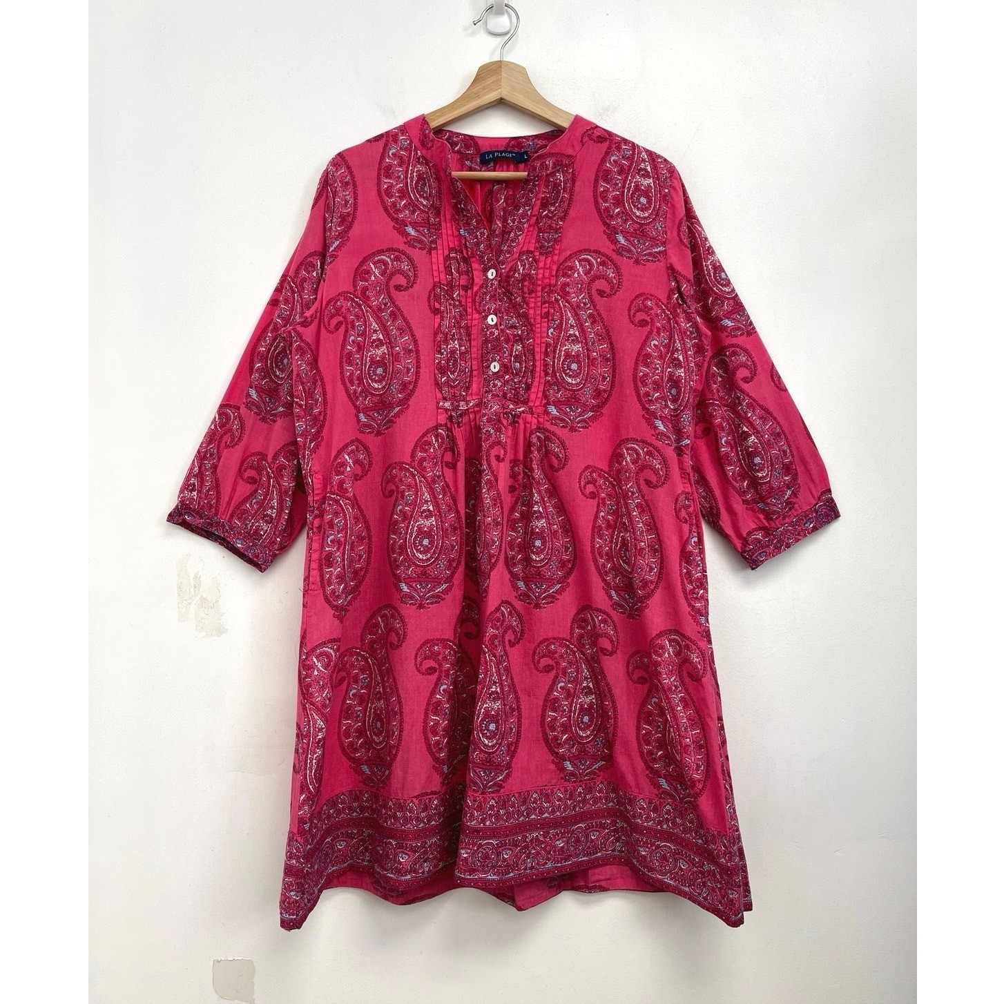 La Plage Maye Paisley Print Colorful Pintuck A-Line Cotton Mini Dress – Large