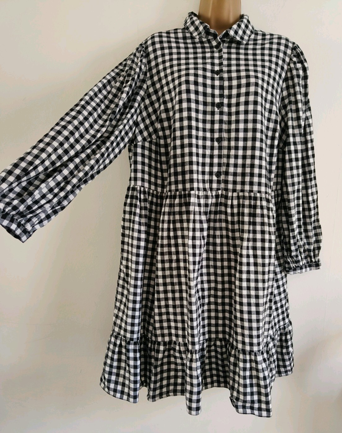 NEW LOOK BLACK & WHITE GINGHAM TIERED SHORT DRESS SIZE 20