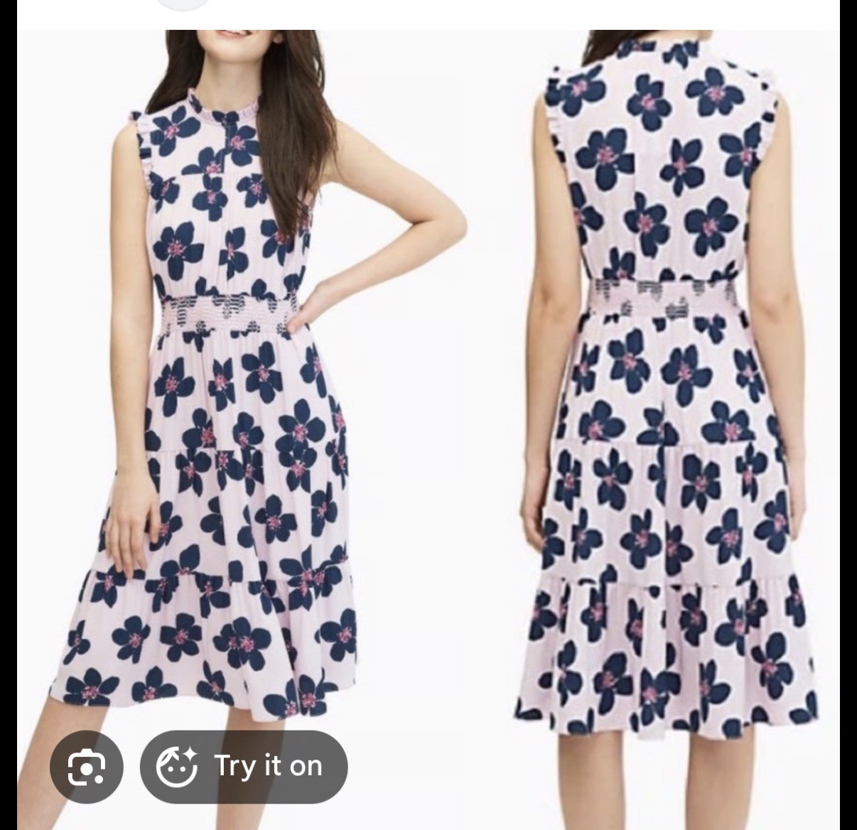 Kate Spade Mainline Grand Flora Smocked Waist midi dress Size large pockets!