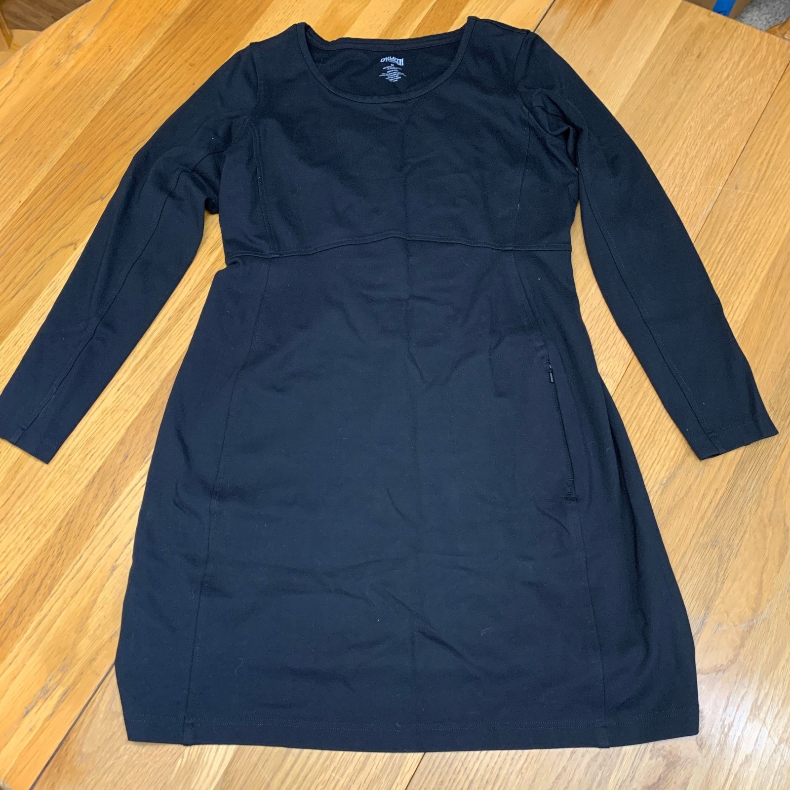 Duluth Trading Co Womens Black No-Yank Long Sleeve Empire Waist Pocket Dress M