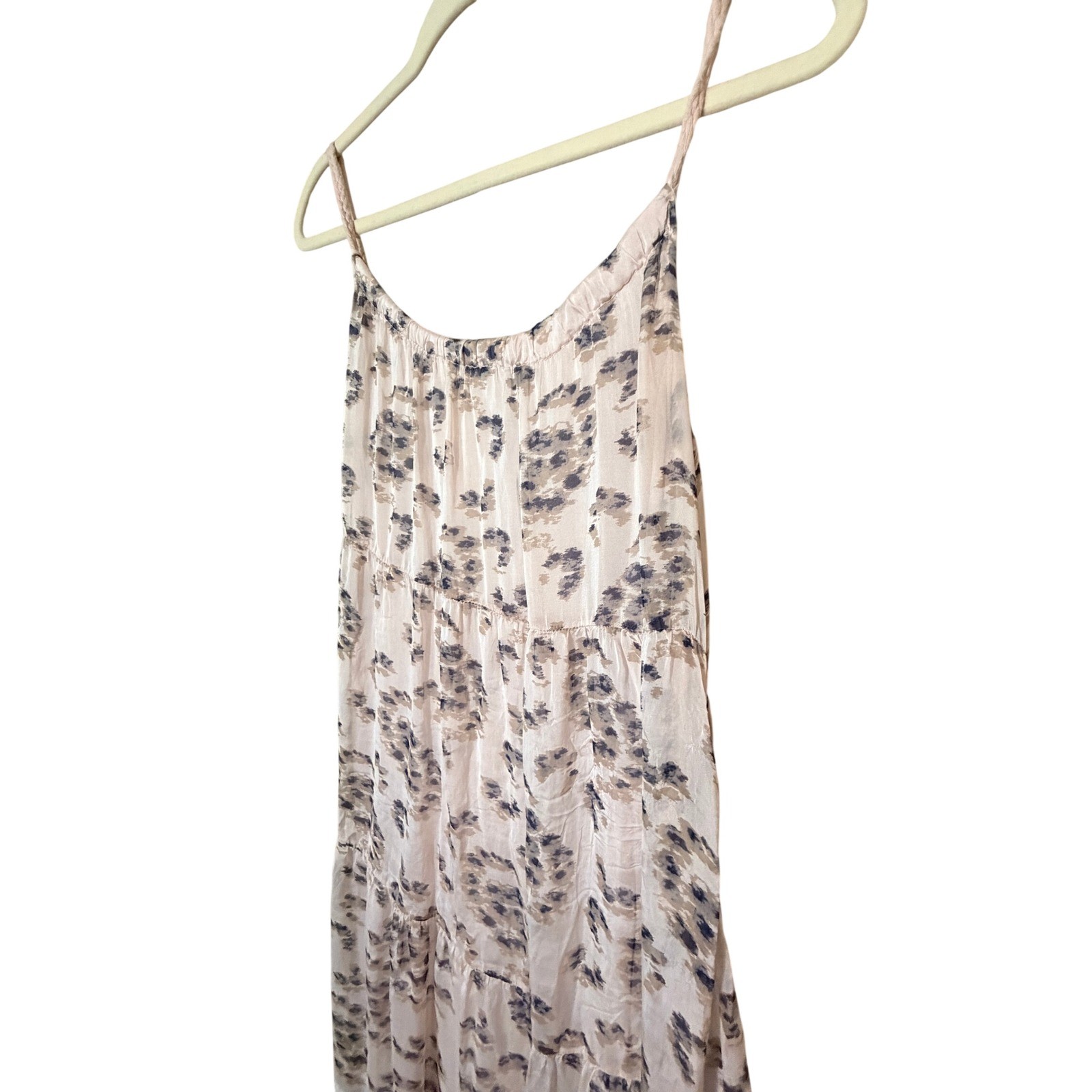 Elena Baldi Italy Silk Blend Floral Leopard Tiered Maxi Dress Tan Blue Medium