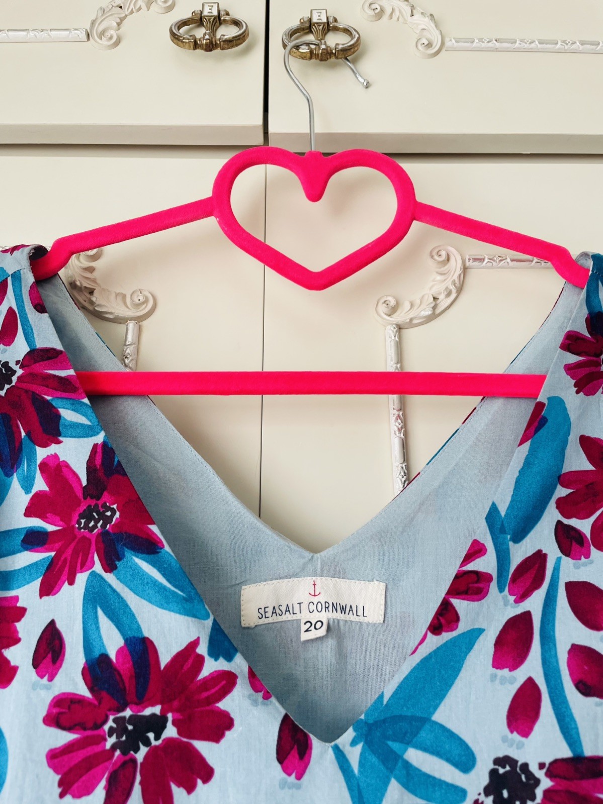 💝 Seasalt ” PICNIC SPOT ” Dress Size 20 Blue Fuchsia Floral Print