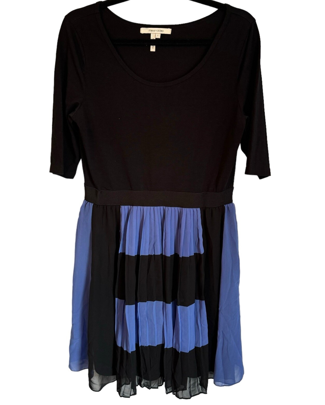 Max & Cleo Dress Size L Black Multi Pleated Fit And Flare Women Dress
