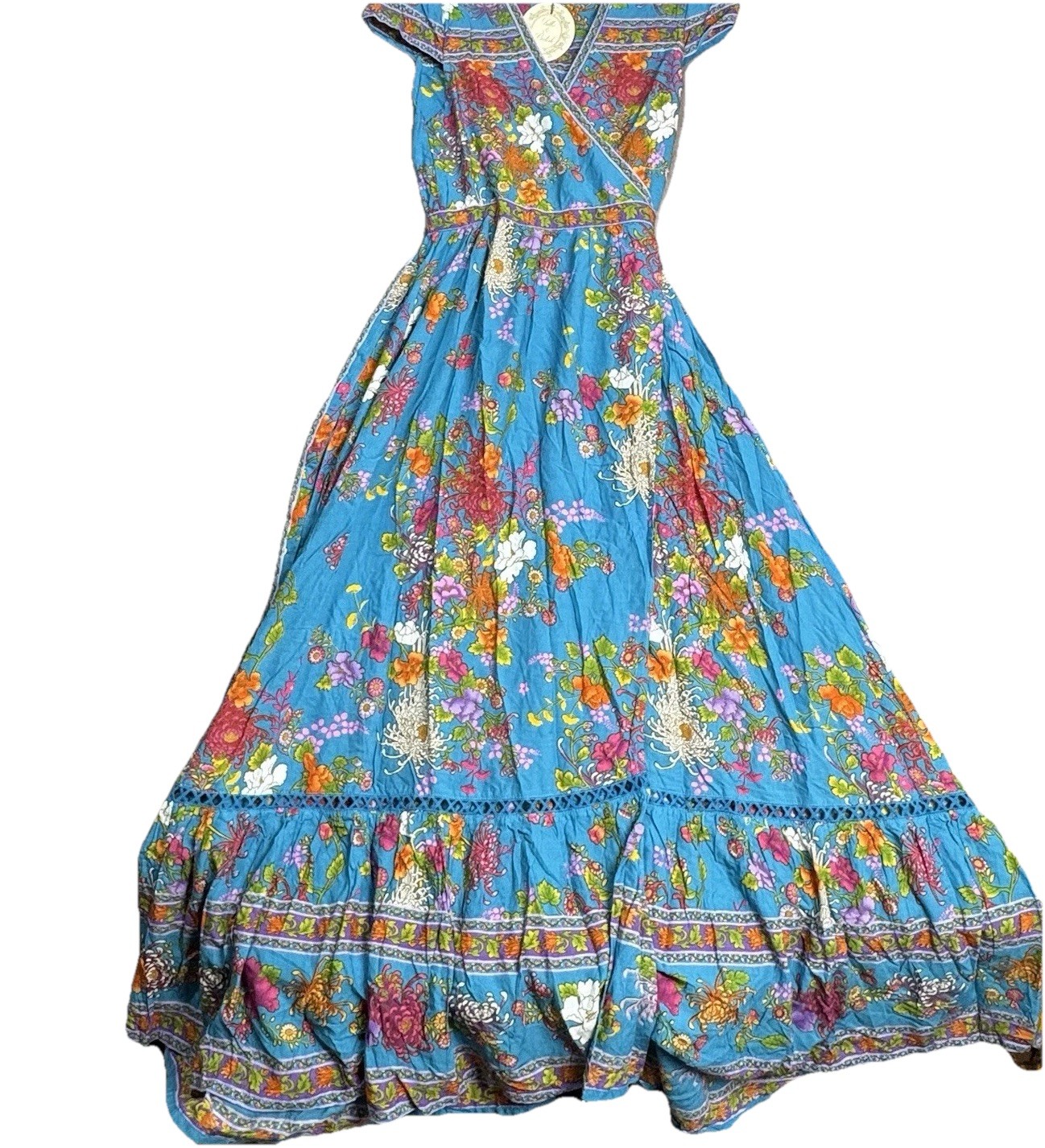 NWT Tulle & Batiste LOLA WRAP MAXI DRESS BLUE JEWEL Size XS Fairy Boho Floral
