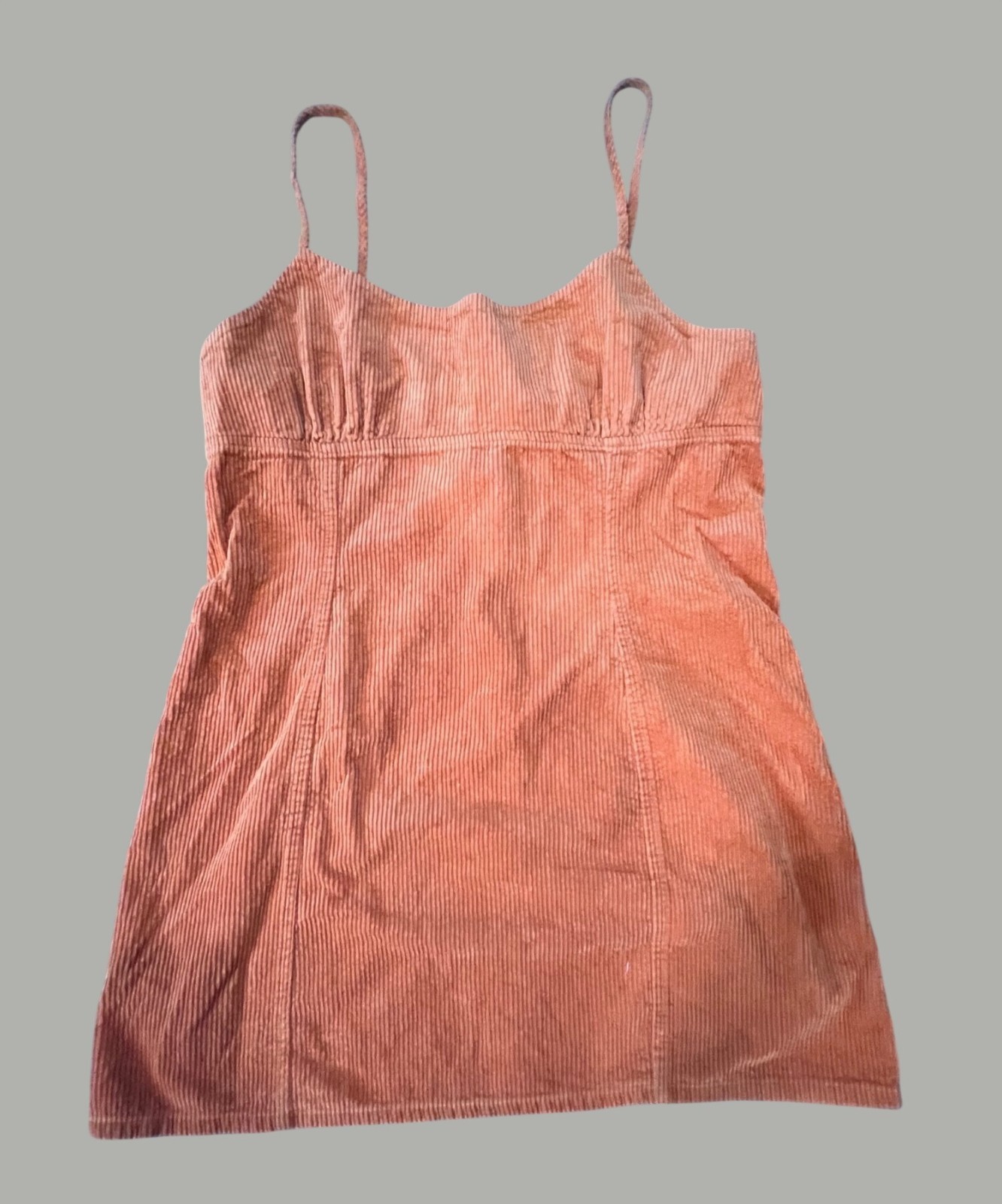 Orange Corduroy Mini Dress With Adjustable Straps Lightweight Fabric And Elastic