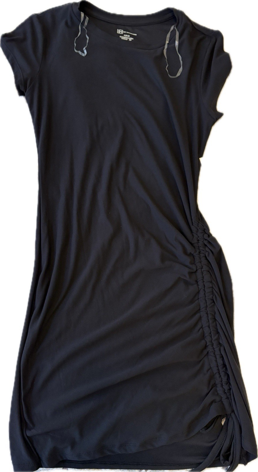 No Boundaries Black Ruched Side Bodycon Dress Knit Stretch Round Neck Size S