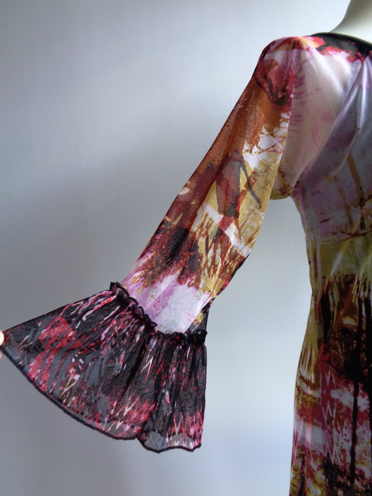 ORIENTIQUE Black Yellow Pink Boho Dress Size 10