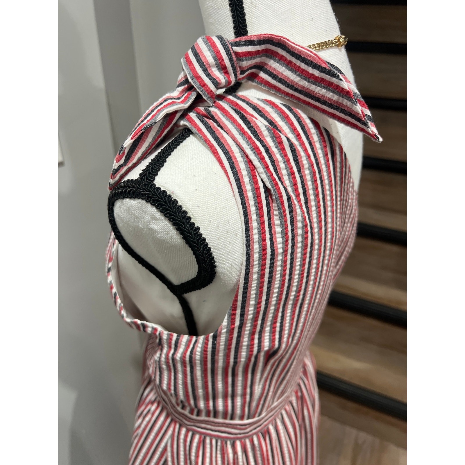 LOFT Outlet Size 8 One Shoulder Striped Bow Midi Dress Red White Navy