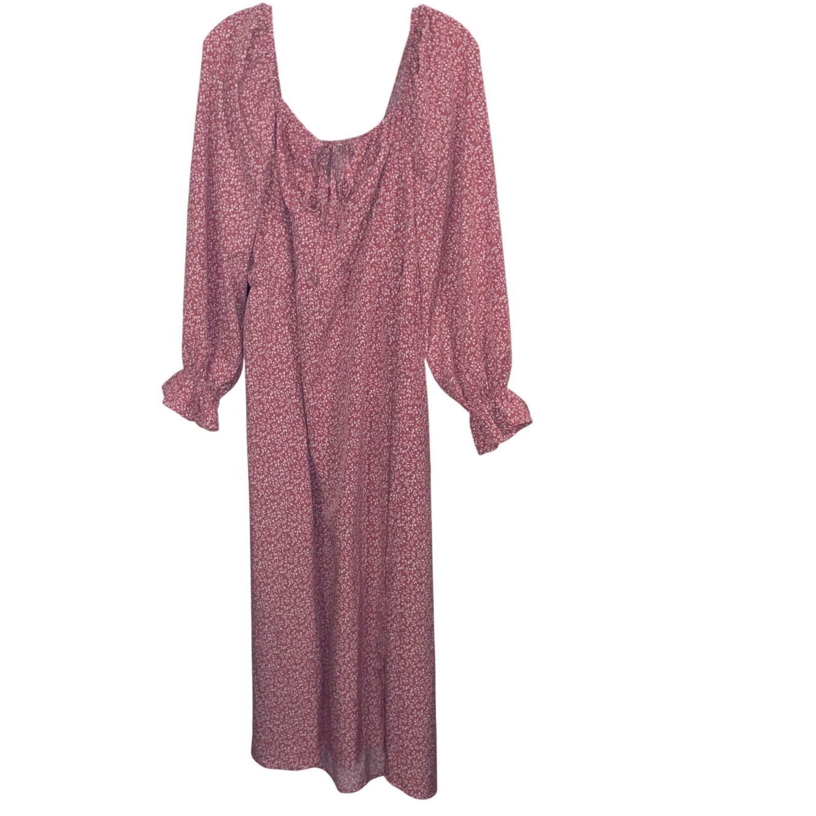 Floral Maxi Dress Cottagecore Boho Festival Folk Dusty Rose Puff Sleeve Romantic