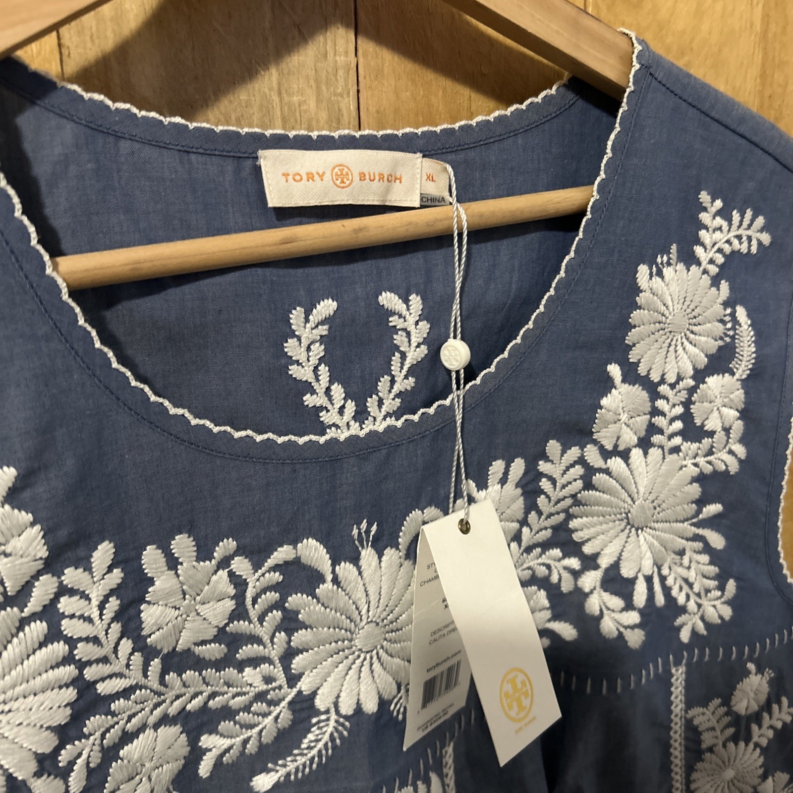 XL Tory Burch Dress Embroidered Chambray Tunic Calita $325 NWT