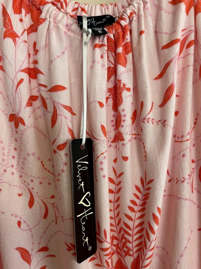 NEW VELVET HEART Pink Red Floral Linen Blend Midi Cami Dress S M? Coastal Beach