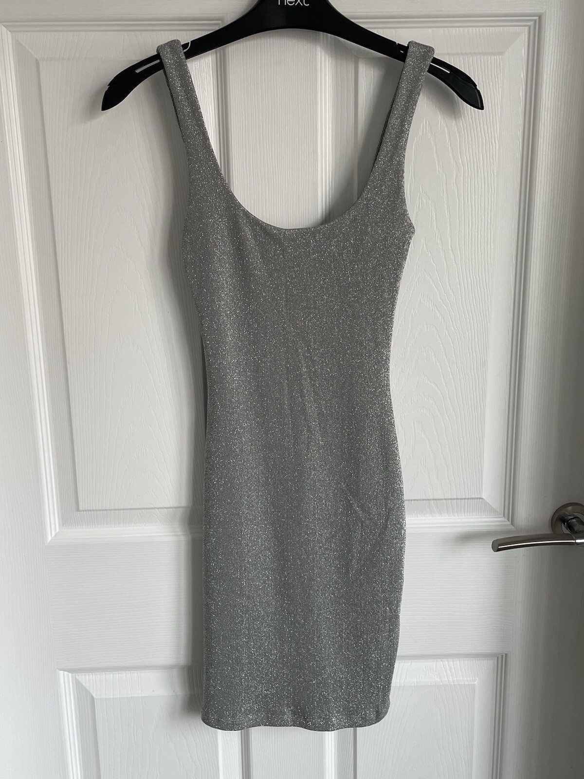 Ladies Silver Grey BERSHKA Sleeveless Sparkle Strap Mini Party Dress – Size XS
