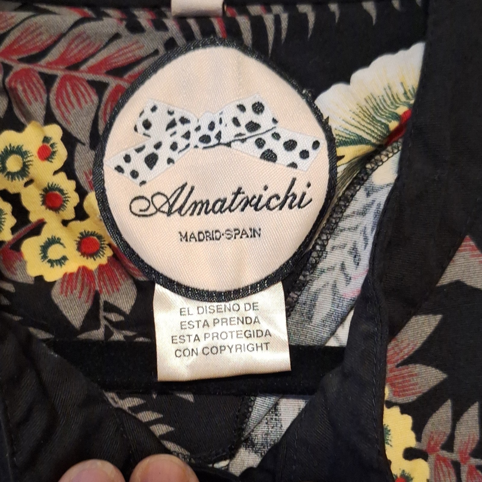 Almatrichi Madrid Dress Size 44 Black Floral Print Button Down Long Sleeve
