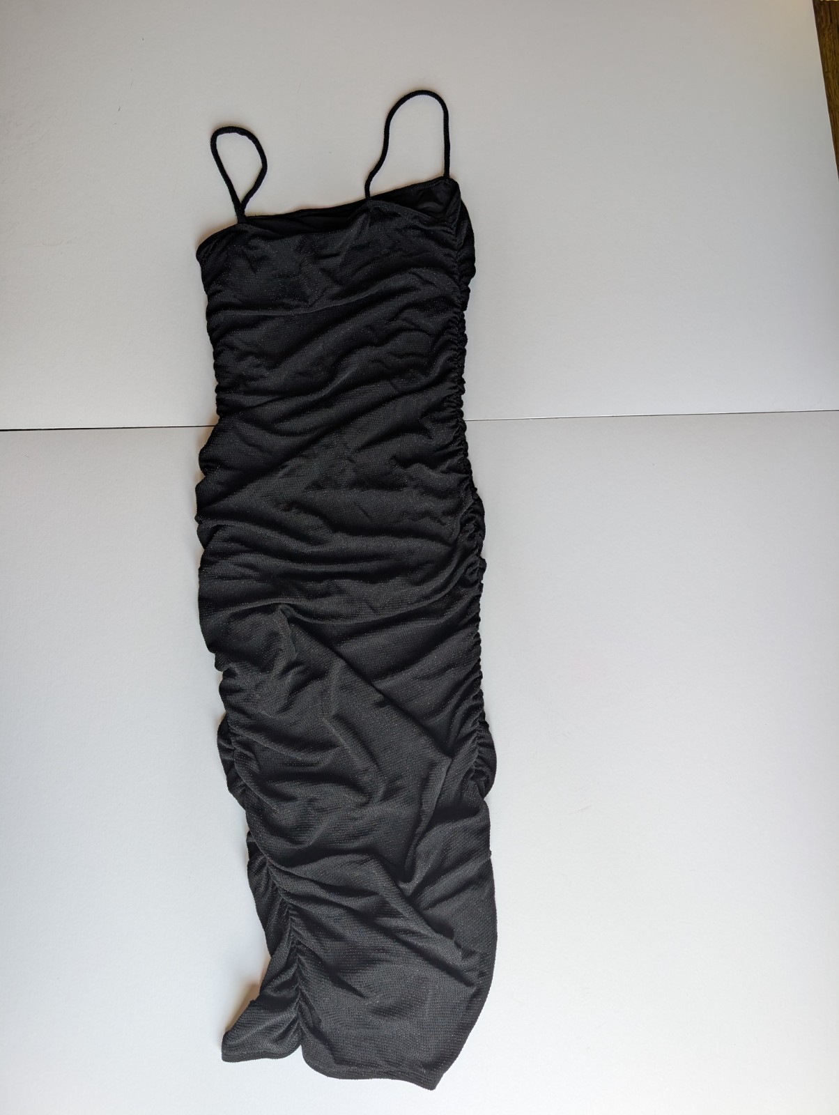 Deja Vu NWT Black Super Soft Nylon/Spandex Strappy Bodycon Midi Dress M