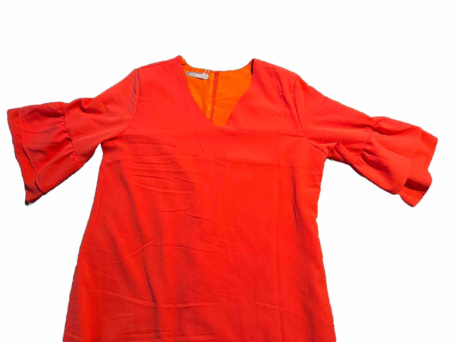 V-Neck Orange Bell Sleeve Shift Dress Mini Dress Sz XL By Belongsci