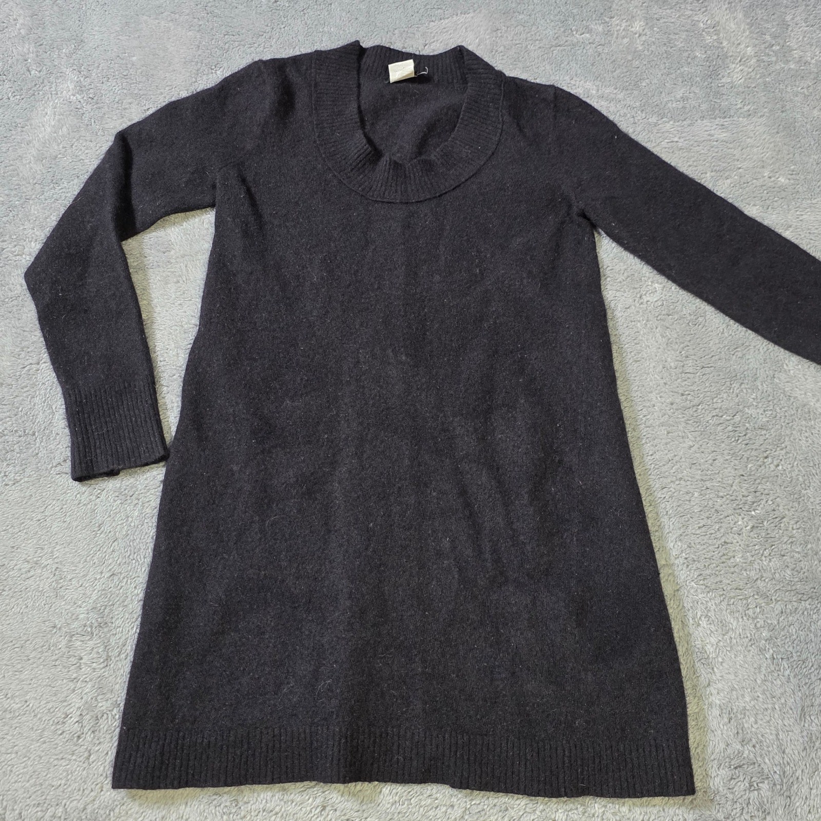 J.Crew Womens Medium Sweater Dress Black Wool Cashmere Blend Scoop Neck A-Line