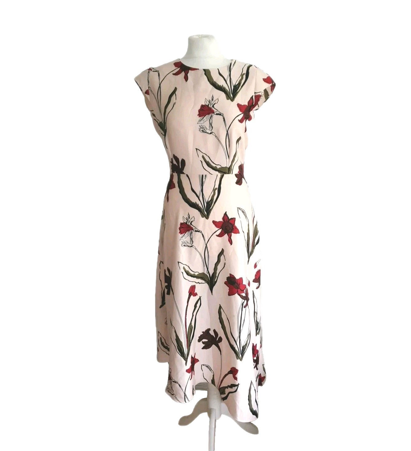 Studio W. Ladies Pink Floral Round Neck Asymmetric Hem Midi Dress. UK 10, EU 38.