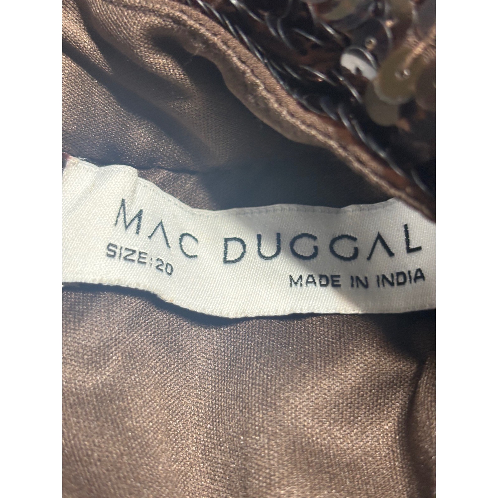 Mac Duggal 93642 Brown Sequin Bow Neck Pleated Midi Dress Women’s Plus Size 20